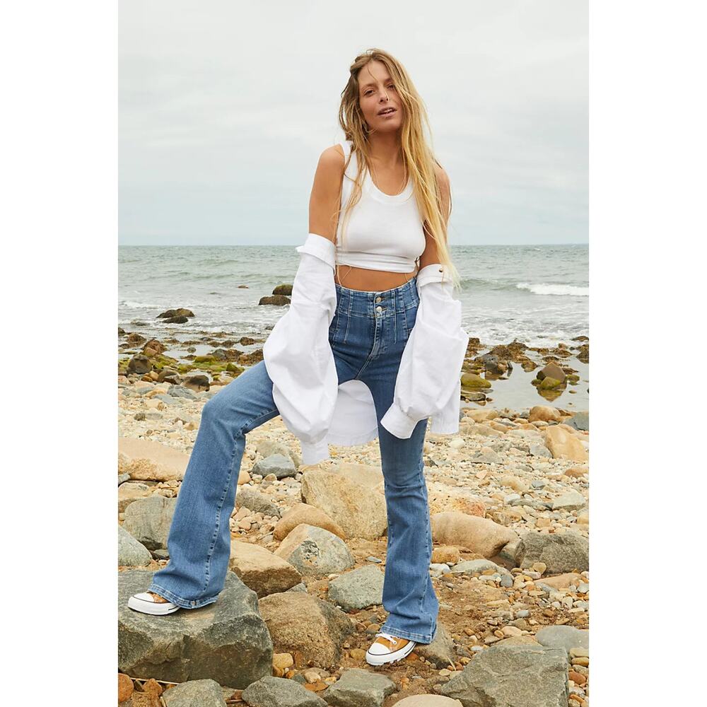 Free People We The Free High Rise Jayde Flare Leg Denim Jean Sunburst Blue 29